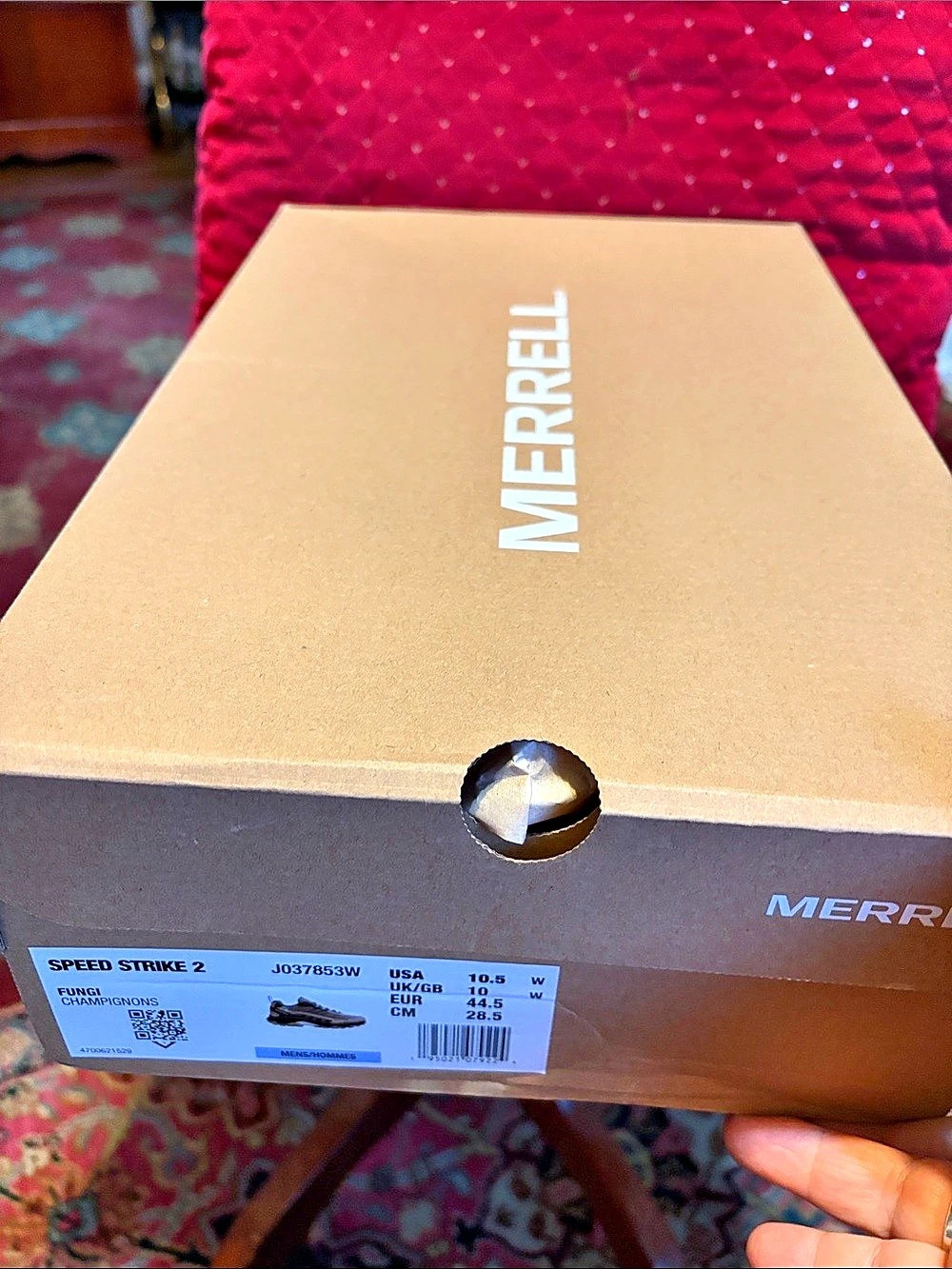 Empty Merrell Speed Strike 2 Athletic shoes box with original tissue paper. Size